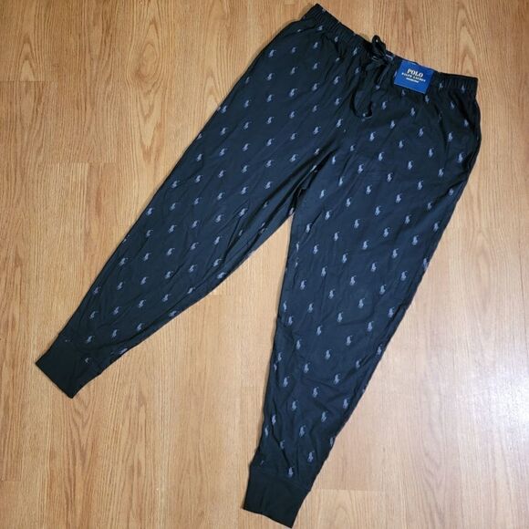 Polo Ralph Lauren All Over Print Pony Logo Joggers Pants Black Grey Men'… - Picture 1 of 8